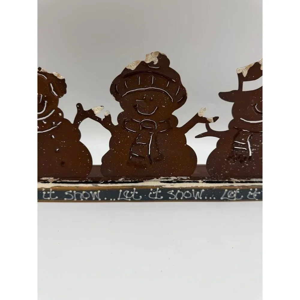 rustic-style Metal snowmen tea light candle holder